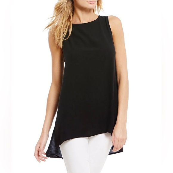 Eileen Fisher Silk Georgette Crepe Boat Neck Sleeveless Tunic - Picture 1 of 7